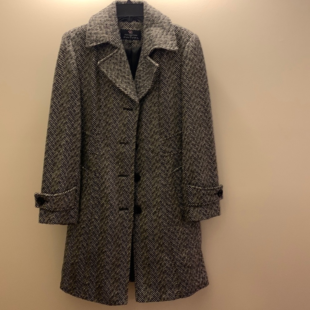 Collection by Gallery Women’s Long Coat Black White‎ Tweed Wool Blend